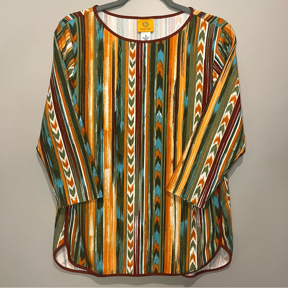 Ruby Rd. Large Womens long sleeve shirt aztec western fall multicolor top